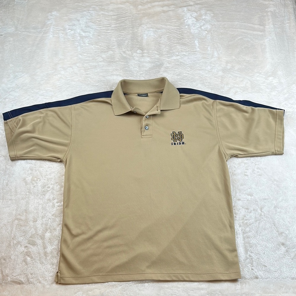 Notre Dame Fighting Irish Pro Edge Polo Shirt Tan and Blue with Classic Design